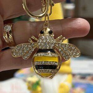 Source Unknown Gold and Black Bee Bag Charm Keychain NWT